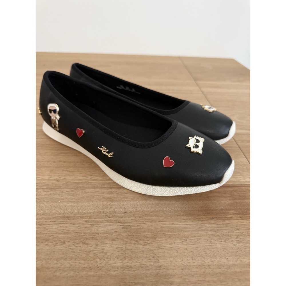 Karl Lagerfeld Paris Flats Black Choupette Charm Ballet Shoes Womens 10